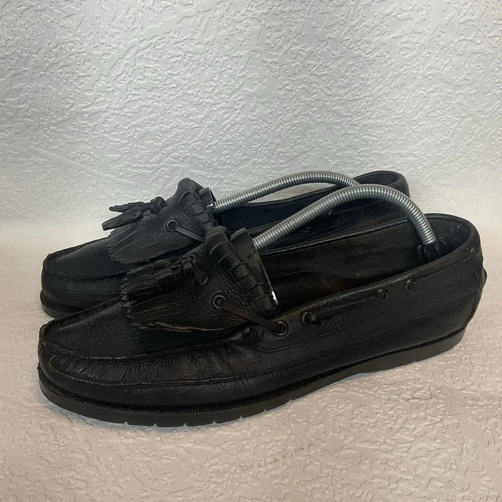Vintage LEVI'S Men's Black Leather Tassel Loafers Slip On Driving Mocc 10.5 M‎
